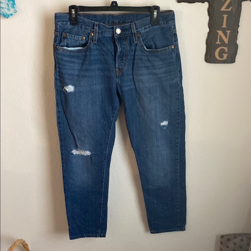 Blue Women’s 501 Straight Denim Jeans with Distressed Details